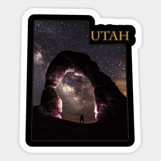 Utah State Outline - Delicate Arch in Arches National Park Sticker